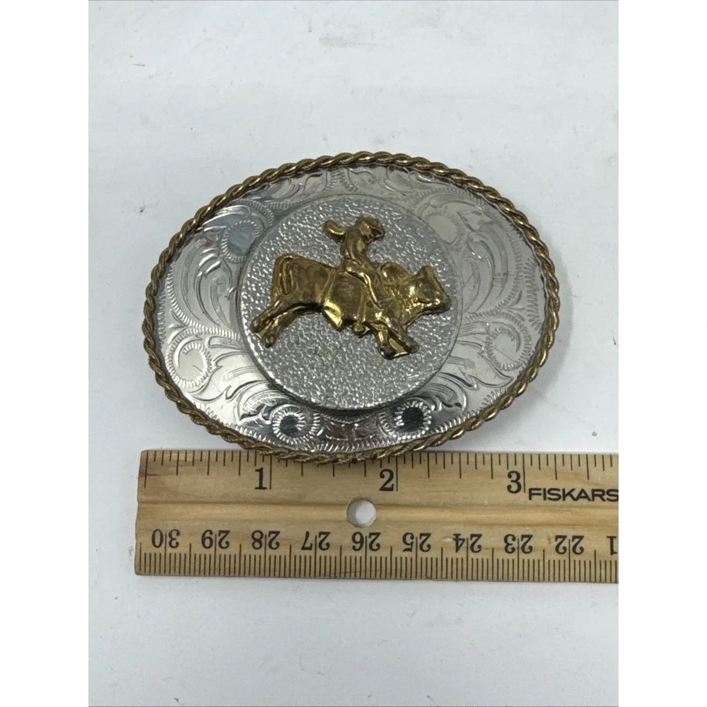Vintage RODEO belt buckle Filigree GERMAN‎ SILVER bull riding WESTERN cowboy